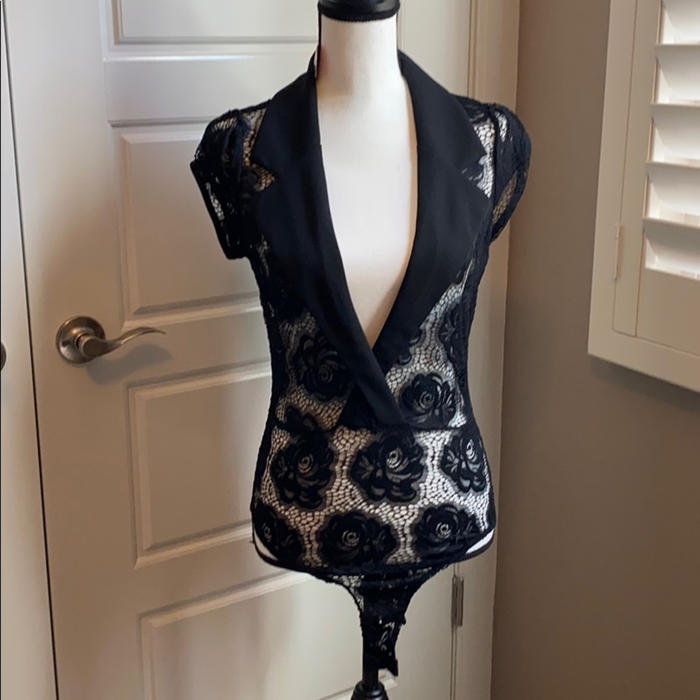 NWT Love Culture Black Lace See Through Bodysuit